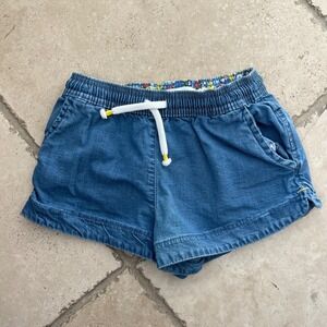 Mini Boden Girls 9Y Blue Denim Pull On Shorts Heart Pocket Elastic Waist Scallop